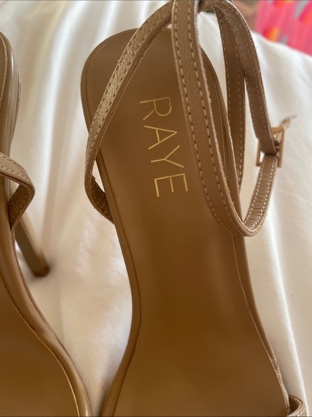 RAYE Brown Thin‑Strap Ankle Wrap nude Heels - Picture 2 of 14